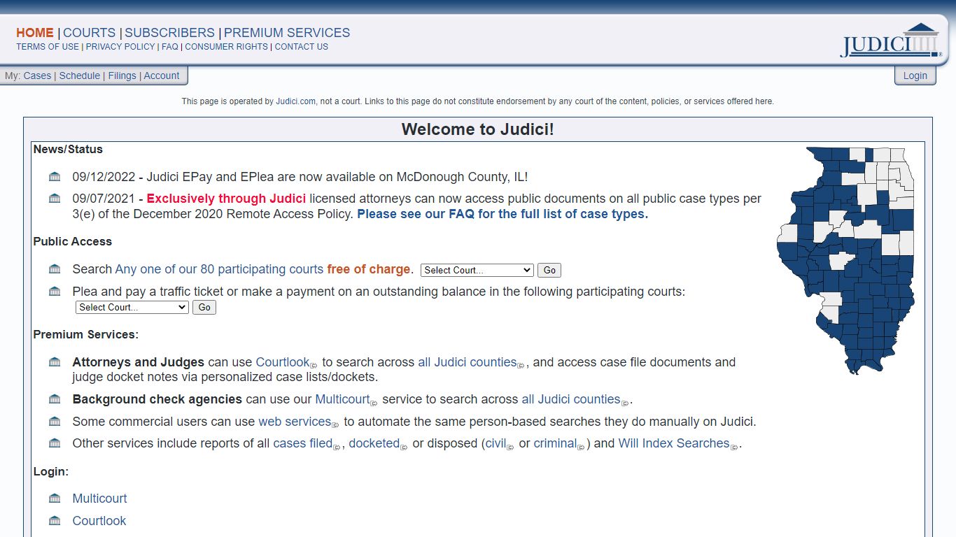 Judici Welcome Page
